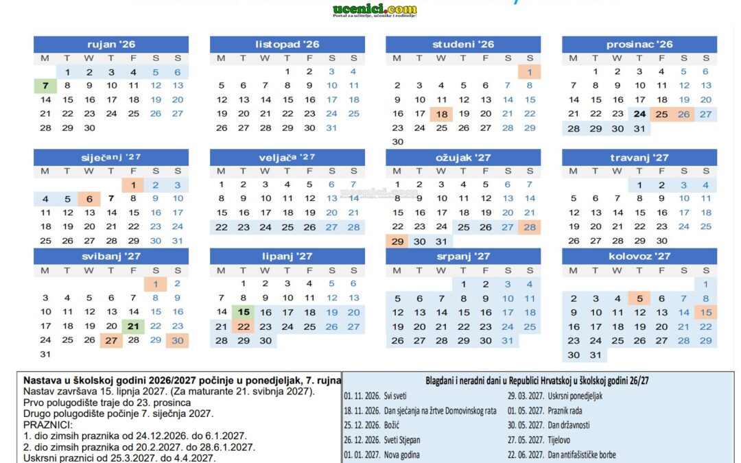 Kalendar za školsku godinu 2026./2027.